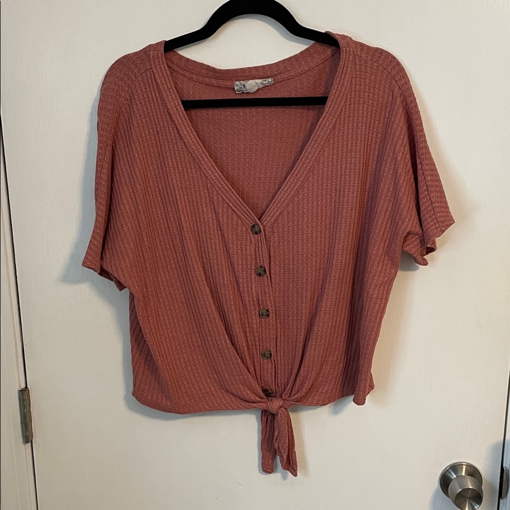 Pink Republic Button-Down Tie-Front Top - Rose women’s large